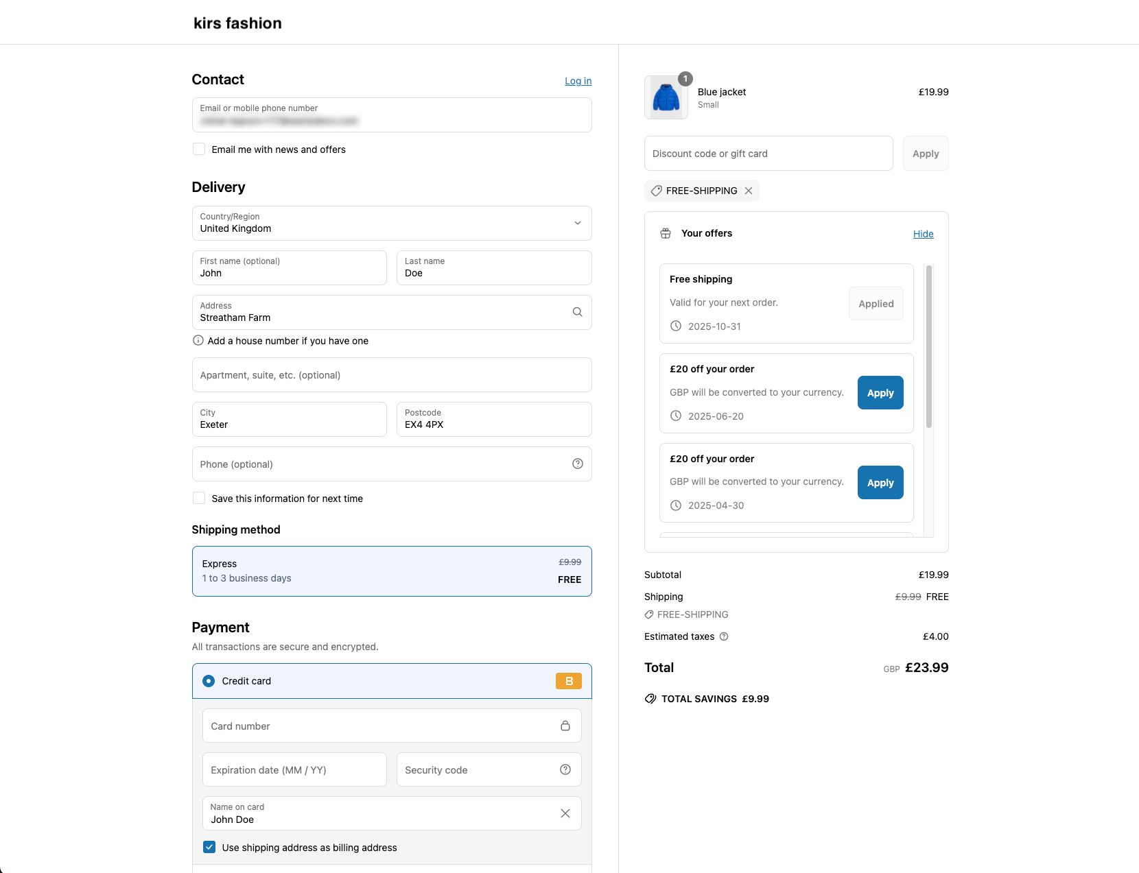 Shopify Checkout interface