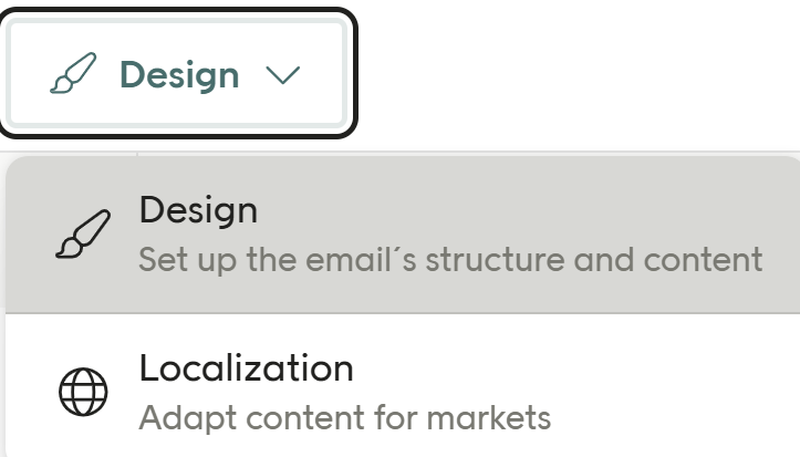 Menu to  switch from Design to Localization