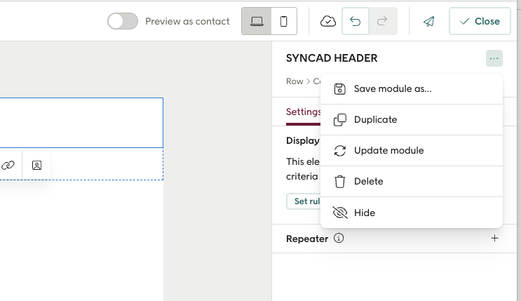 Change menu for synced module