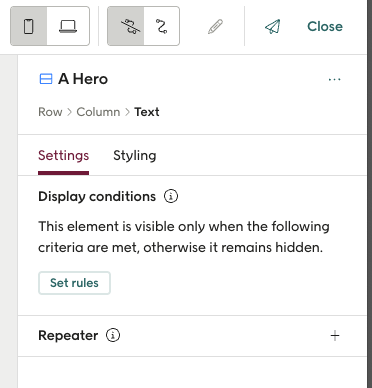 Design studio right hand panel