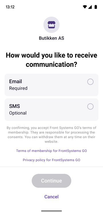 Customer consent screen