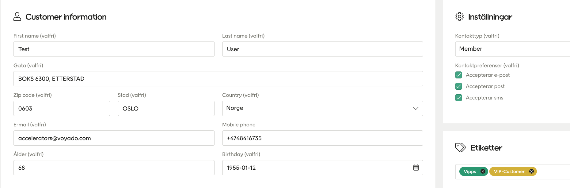 Contact card in Engage