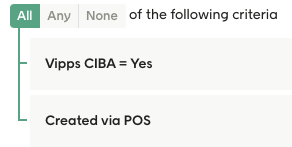 Vipps CIBA = yes and Created via POS