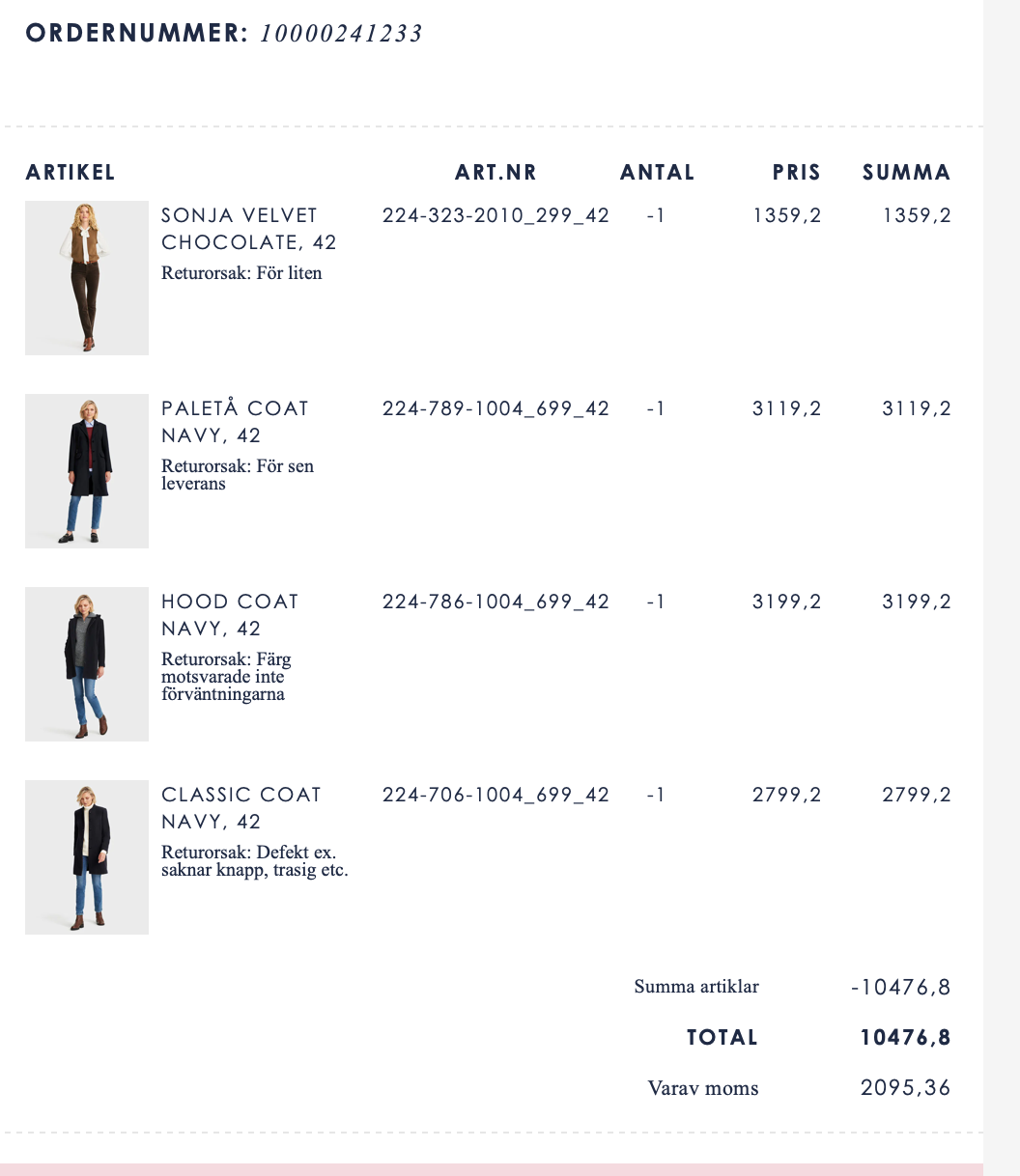 Return confirmation example