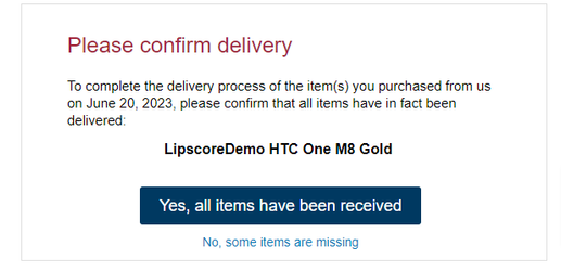 Delivery confirmation email screenshot