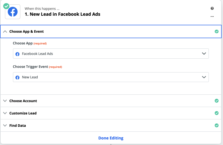 Zapier settings screenshot