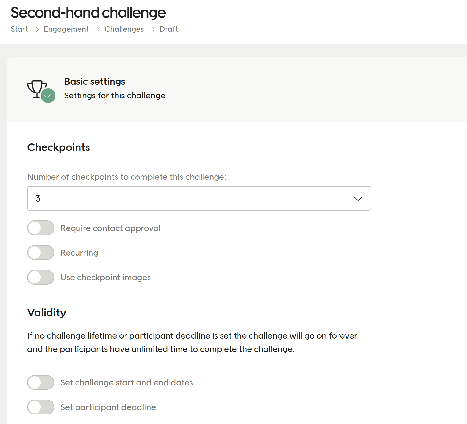 Challenge settings dialog