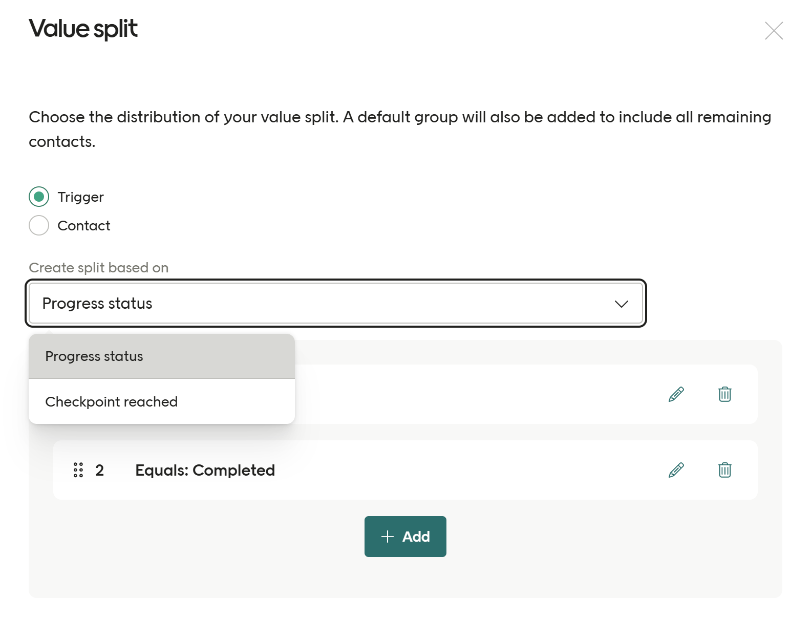 Choose to split on Progress status or Checkpoint reached