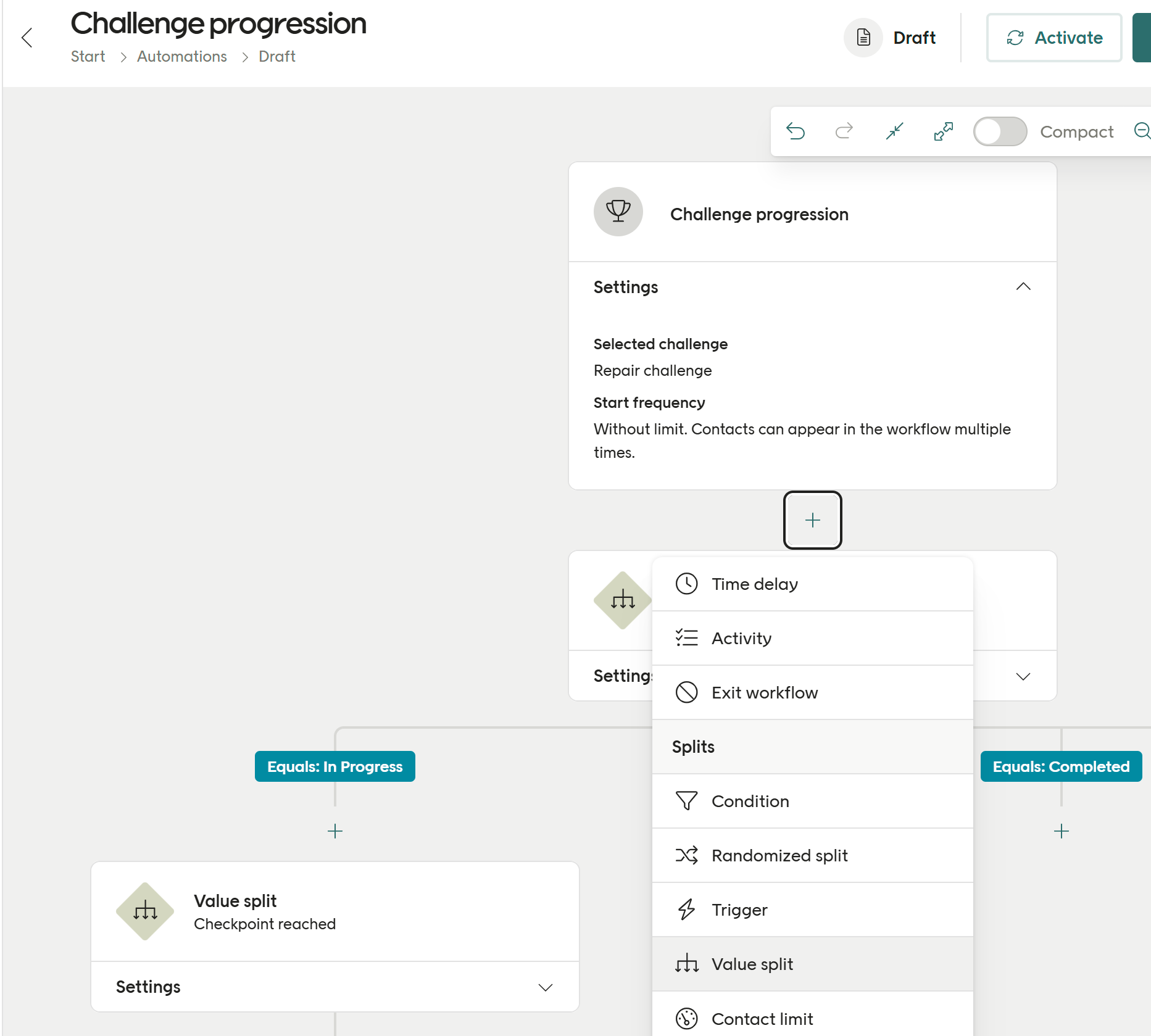 Add value split dialog