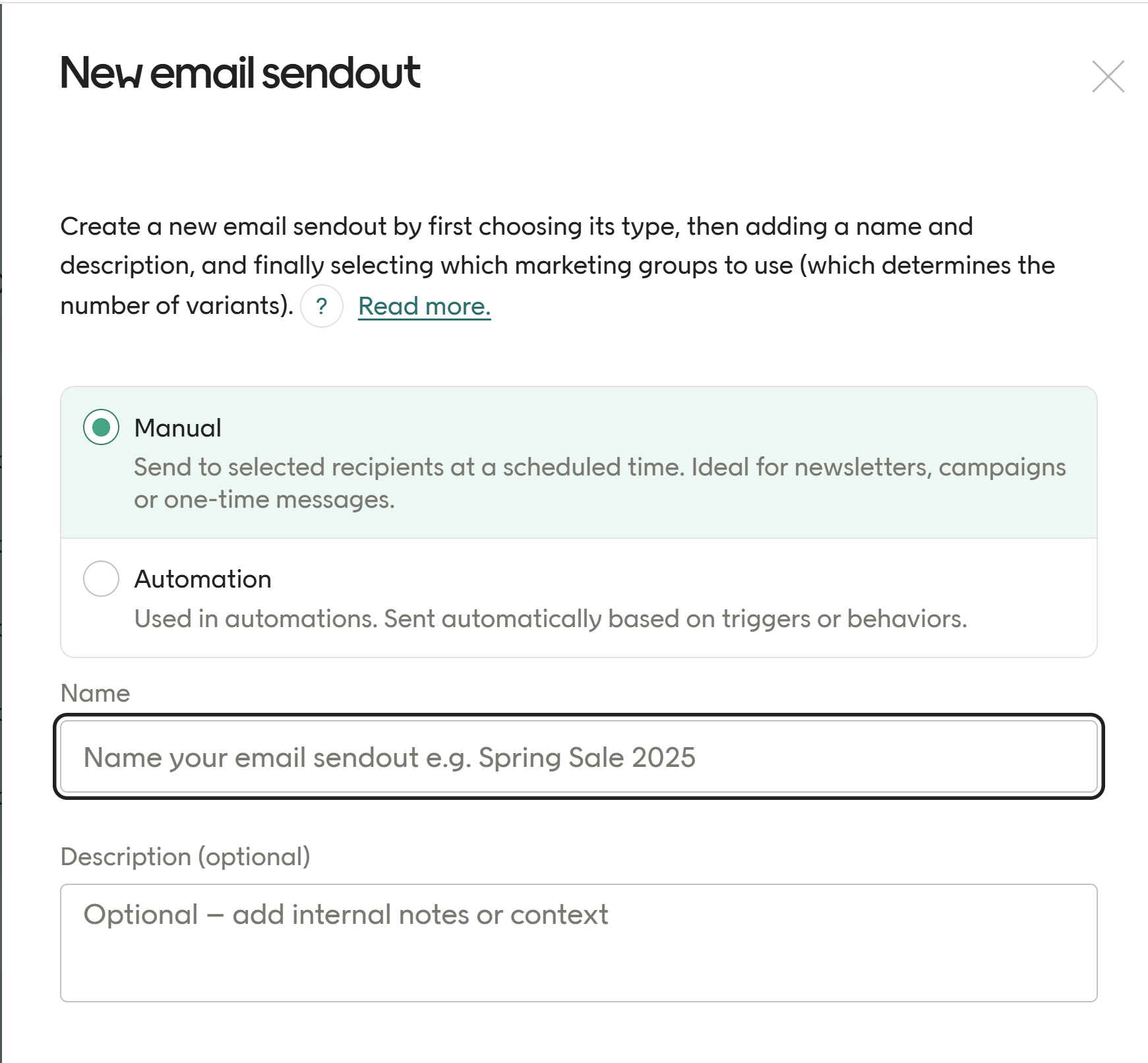 New email sendout dialog in Engage
