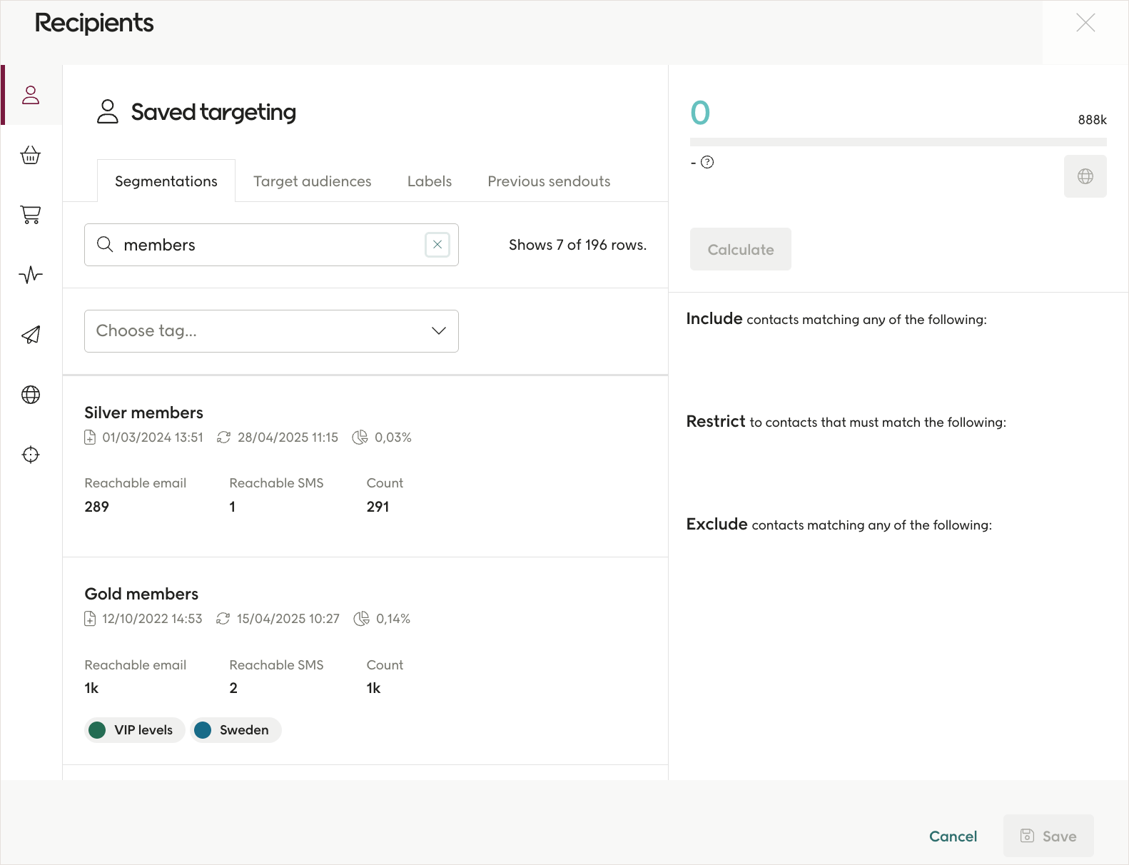 Recipients dialog in Engage