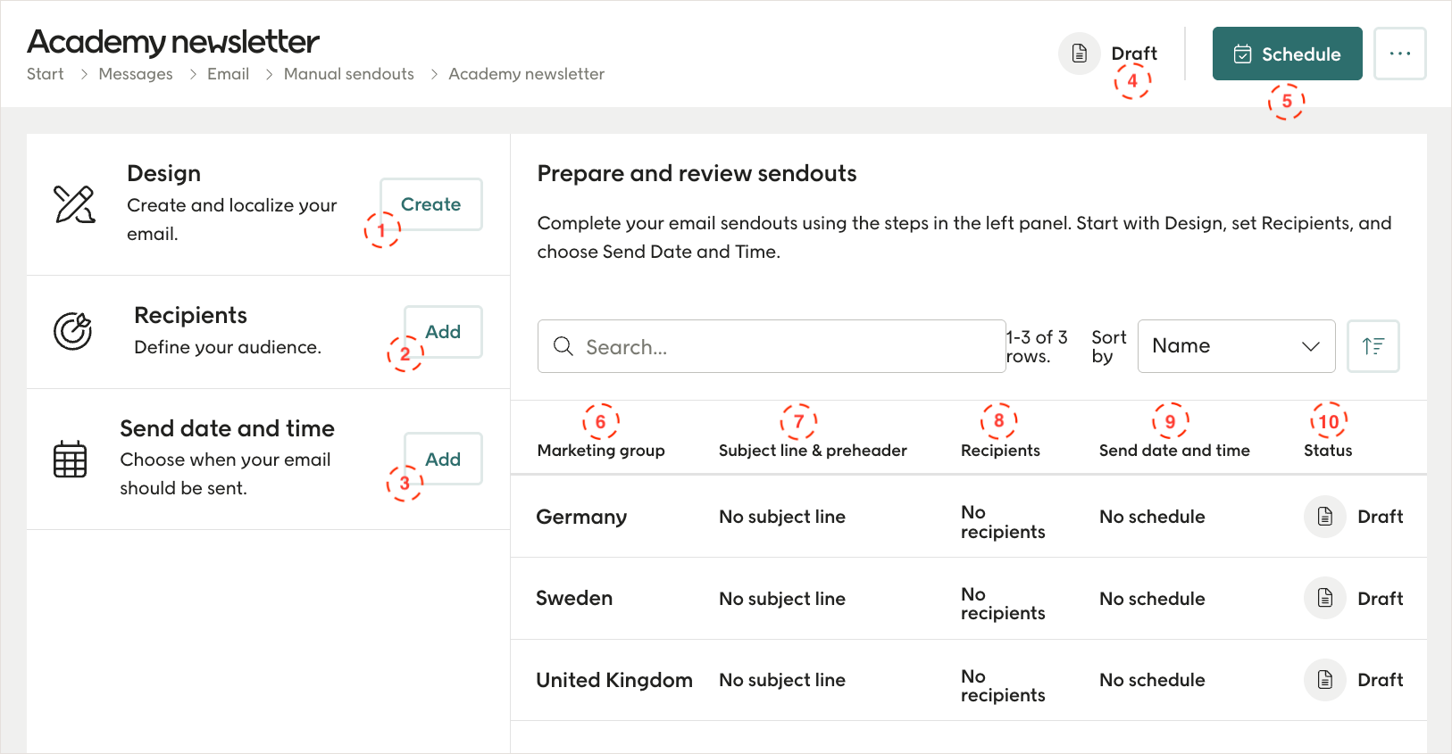 Sendout overview window
