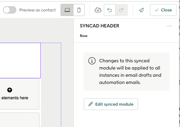 Synced module warning dialog