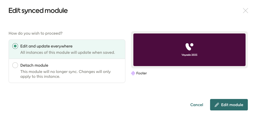 Synced module edit options