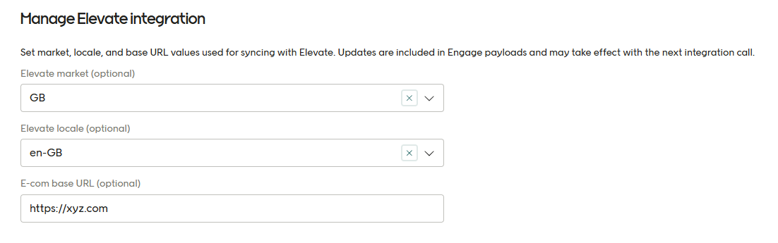 Manage Elevate integration dialog
