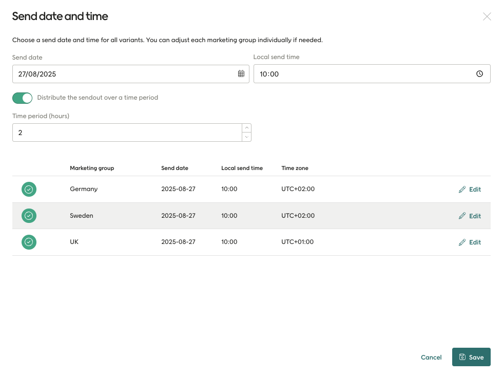 Send date and time dialog