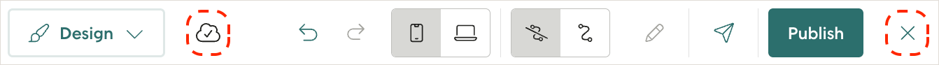icon ribbon from design studio showing autosave and exit icons