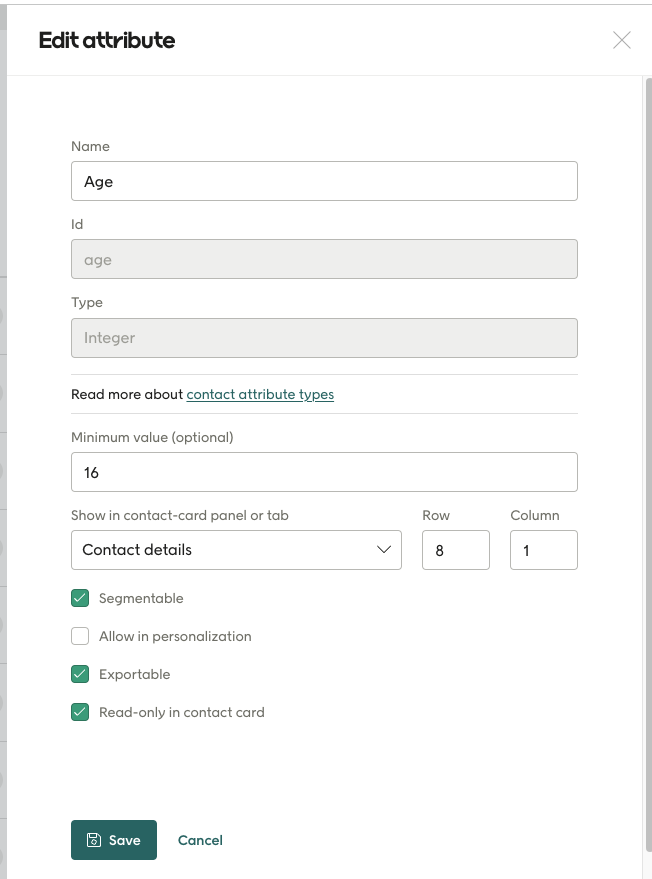 Screenshot of Edit attribute dialog