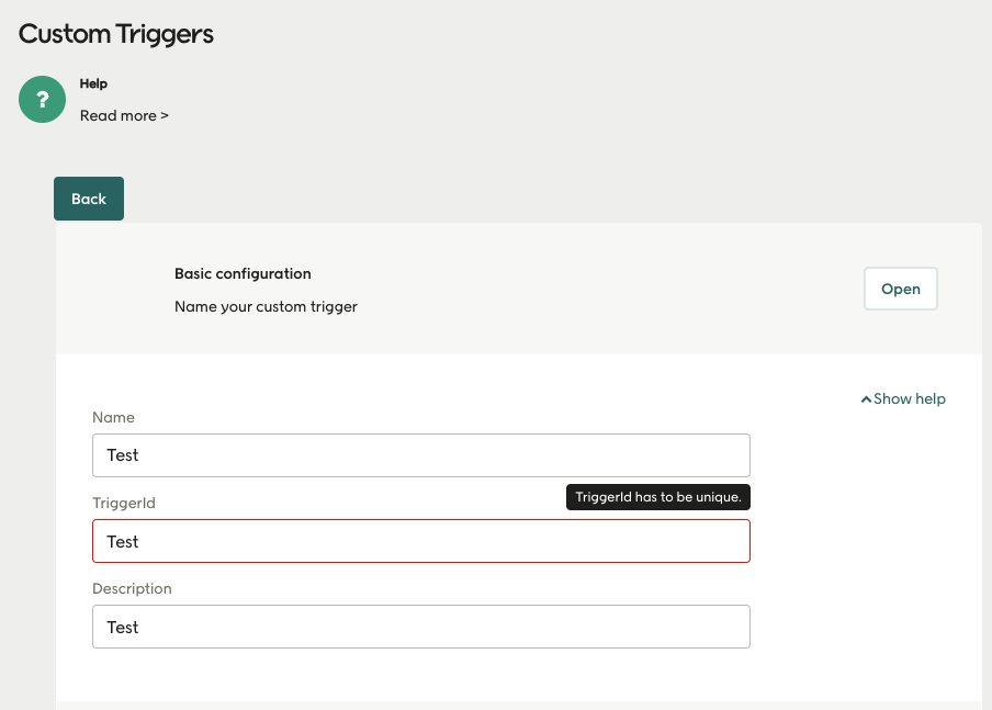 Screenshot of fields for creating a new custom trigger