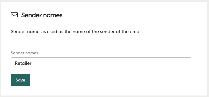 Screenshot of sender names field with example email name