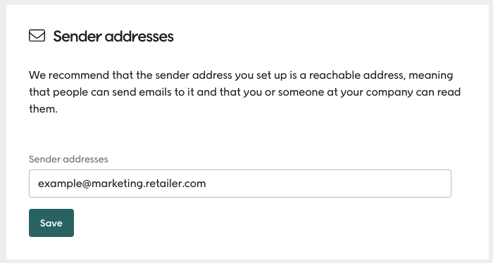 Screenshot of sender address field with example email address