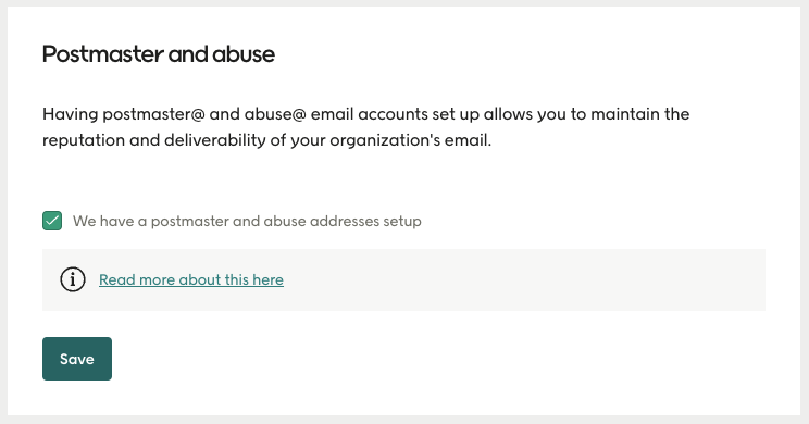 Screenshot of postmaster and abuse email accounts section