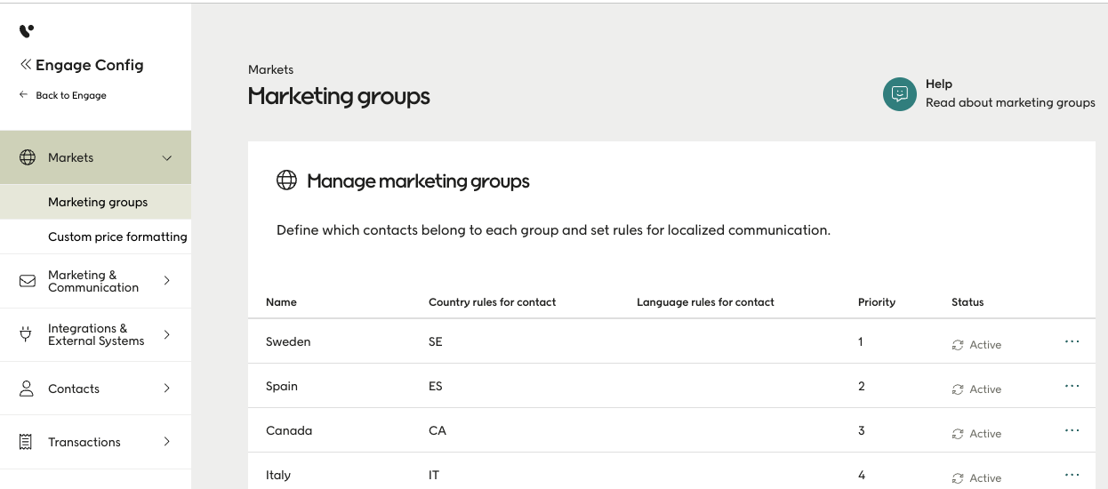 Manage marketing groups in Engage