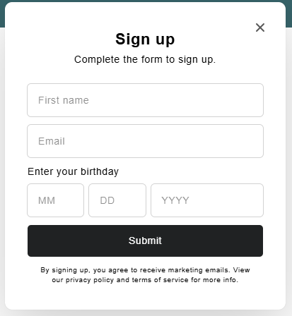 Shopify form with a birthday field