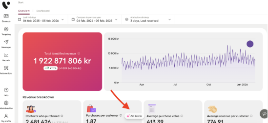 Screenshot with arrow pointing to where you can find Bonnie in Voyado Engage