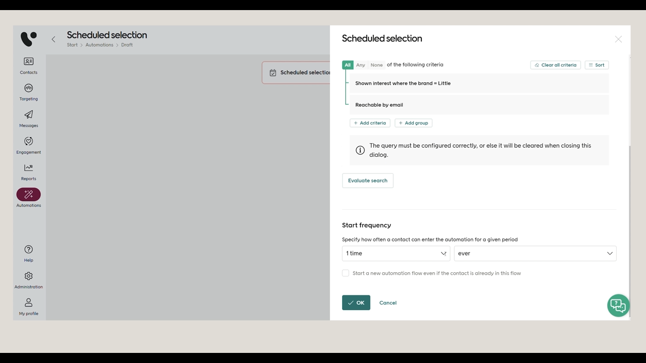 Current interest scheduled selection screenshot 