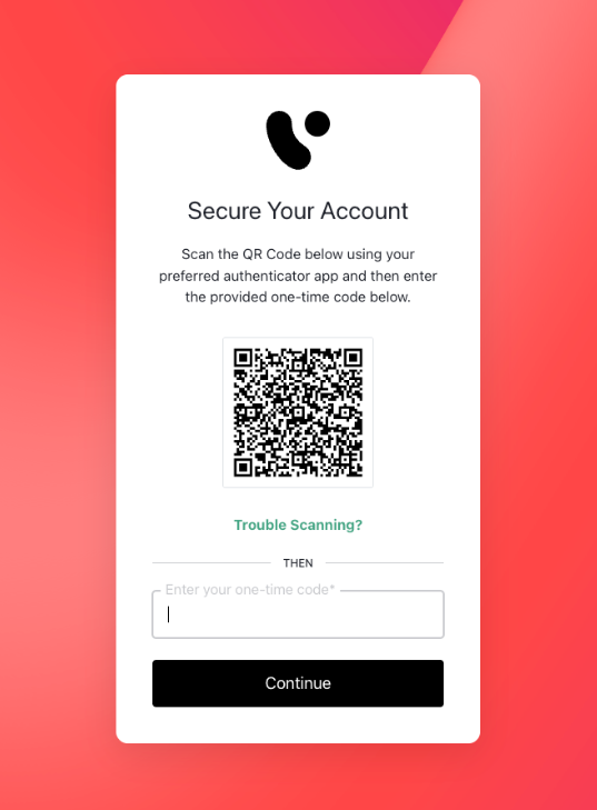 Screenshot showing QR code to use with authenticator app