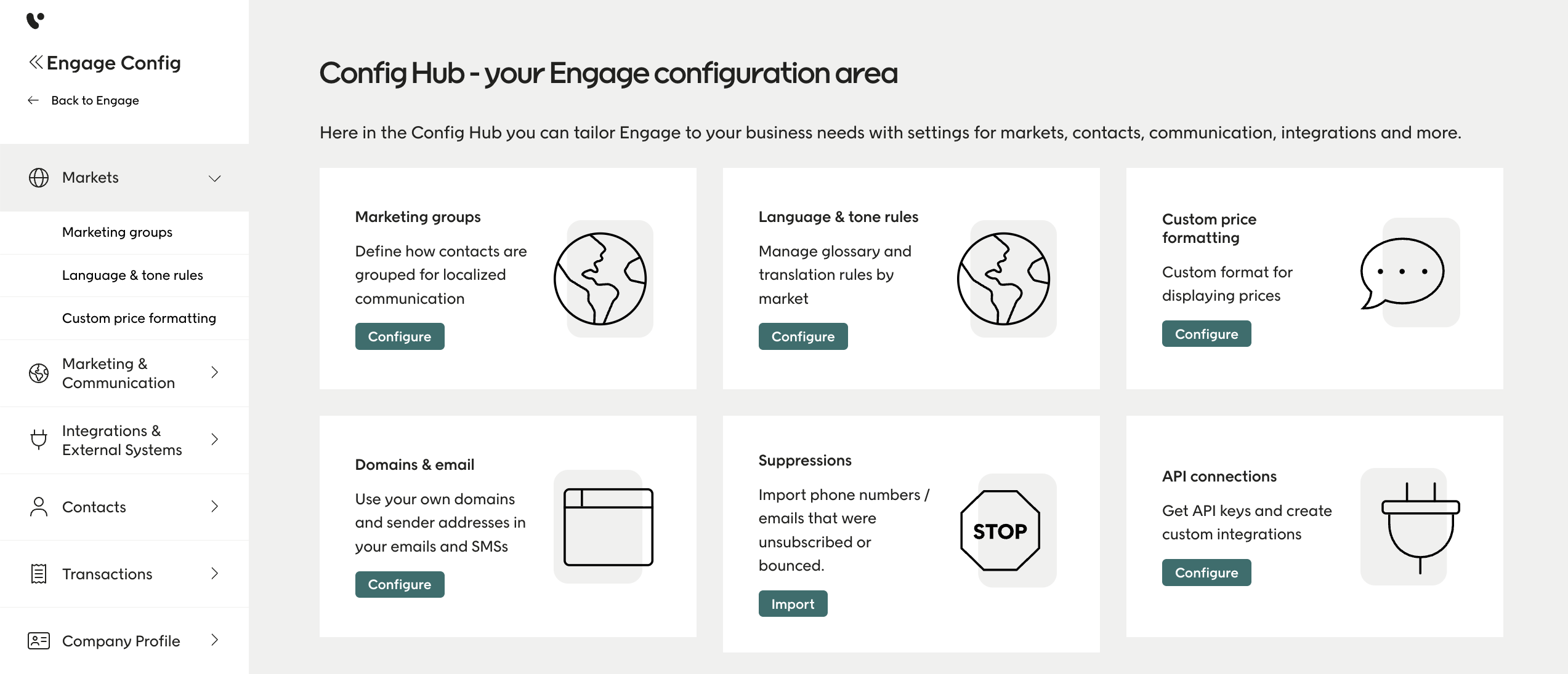 Screenshot of the Config Hub in Engage