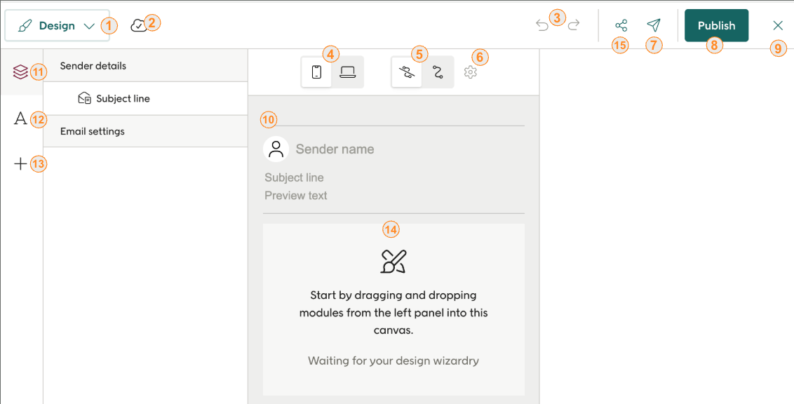 Screenshot showing the location of UI items in the Design studio interface