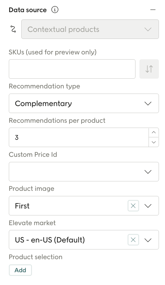 Screenshot of Contextual products as the data source