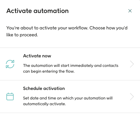 Activate panel with options to activate now or schedule activation