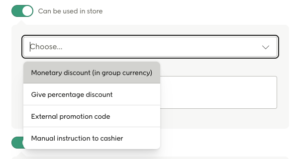 Screenshot of in-store configuration options