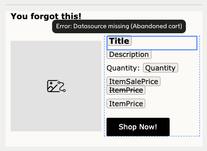 Screenshot showing missing data in a personalization field 