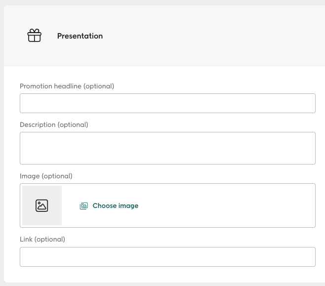 Screenshot of the presentation settings for information to display on an external website or e-com