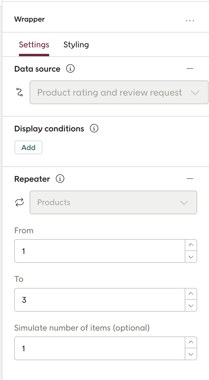 Design studio settings for product rating and review request