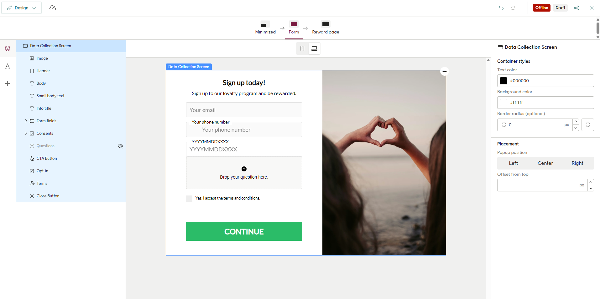 Design Studio layout with layers, live preview, and styling panel