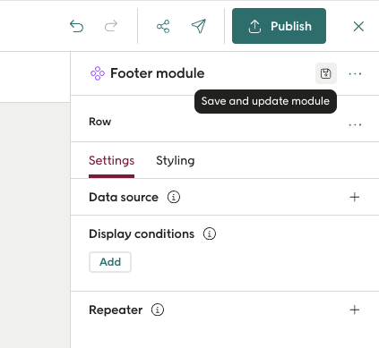 Screenshot showing the edit and update module icon in the design studio