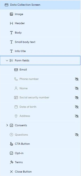 The layers list with Form fields expanded and only Email shown