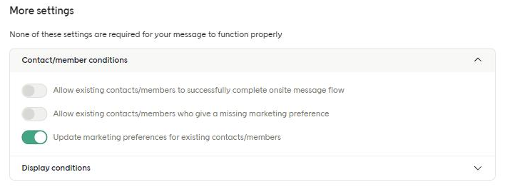 Contact/member conditions under More settings in Display conditions